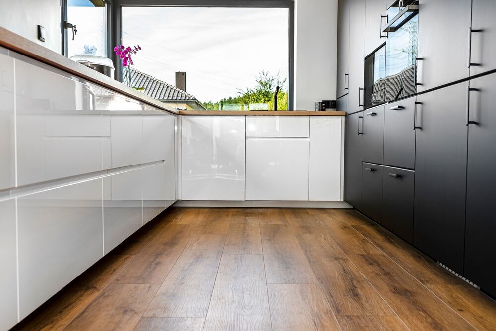 Vinyl flooring in a kitchen. 